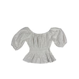 La Diosa Women’s Top Eyelet Off The Shoulder Elastic Waist Crop Feminine White S